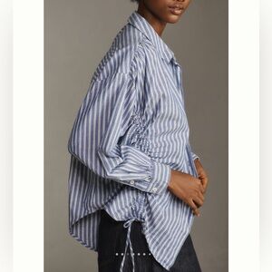 Anthropologie Pilcro Reworked Ruched Buttondown Shirt Medium Blue NWOT